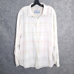 Tommy Bahama Relax Linen Plaid Shirt Men's Sz XL Button Down Long Sleeve Check